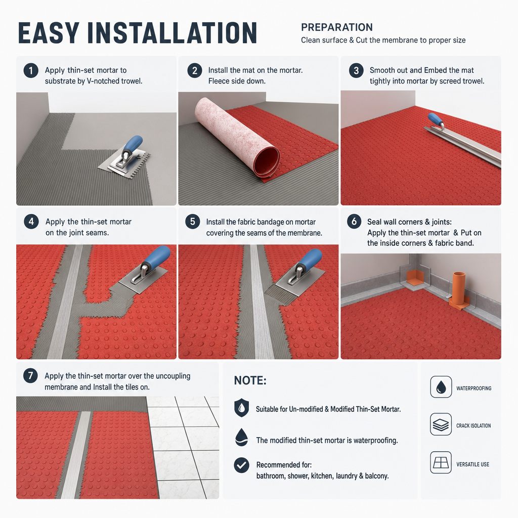 Easy installation steps for uncoupling membrane