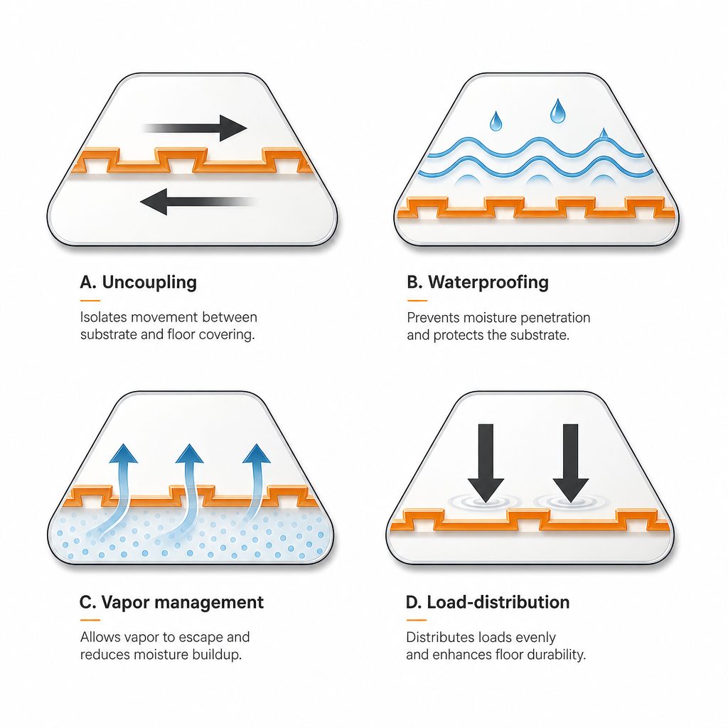Underfloor heating mat installation cross-section