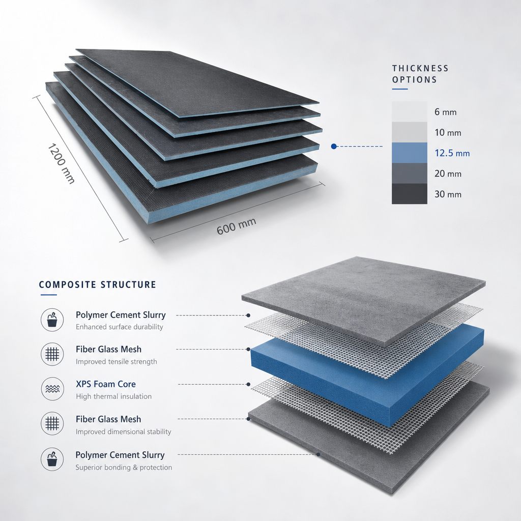 Layer structure of XPS tile backer board